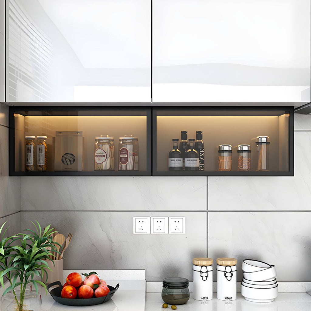 Contemporary Faux Wood Wall Mounted Display Cabinet with Glass Door