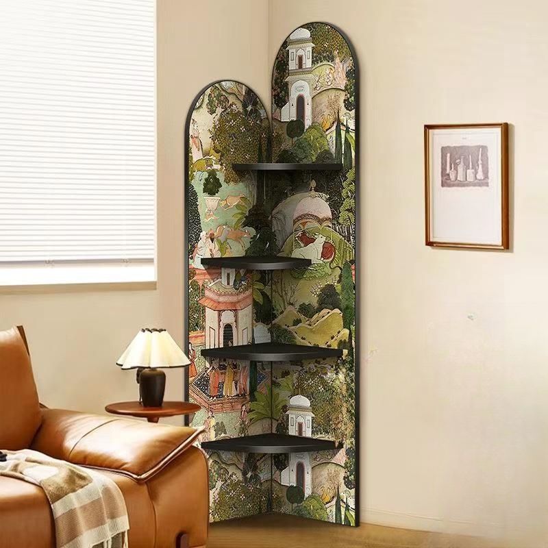 Modern Simple Style Nook Decorative Cabinet with 4 Exterior Shelves, Matte Black Lumber Top