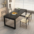 Contemporary Matte Black Solid Wood Kitchen & Dining Table with Sled Base and Fixed Table for 6-person Seat