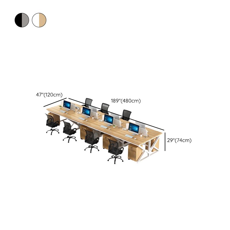 Chalk/Black Minimalist Rectangular Metal Desk with Cable Management and Damp-proof Twin Support Base