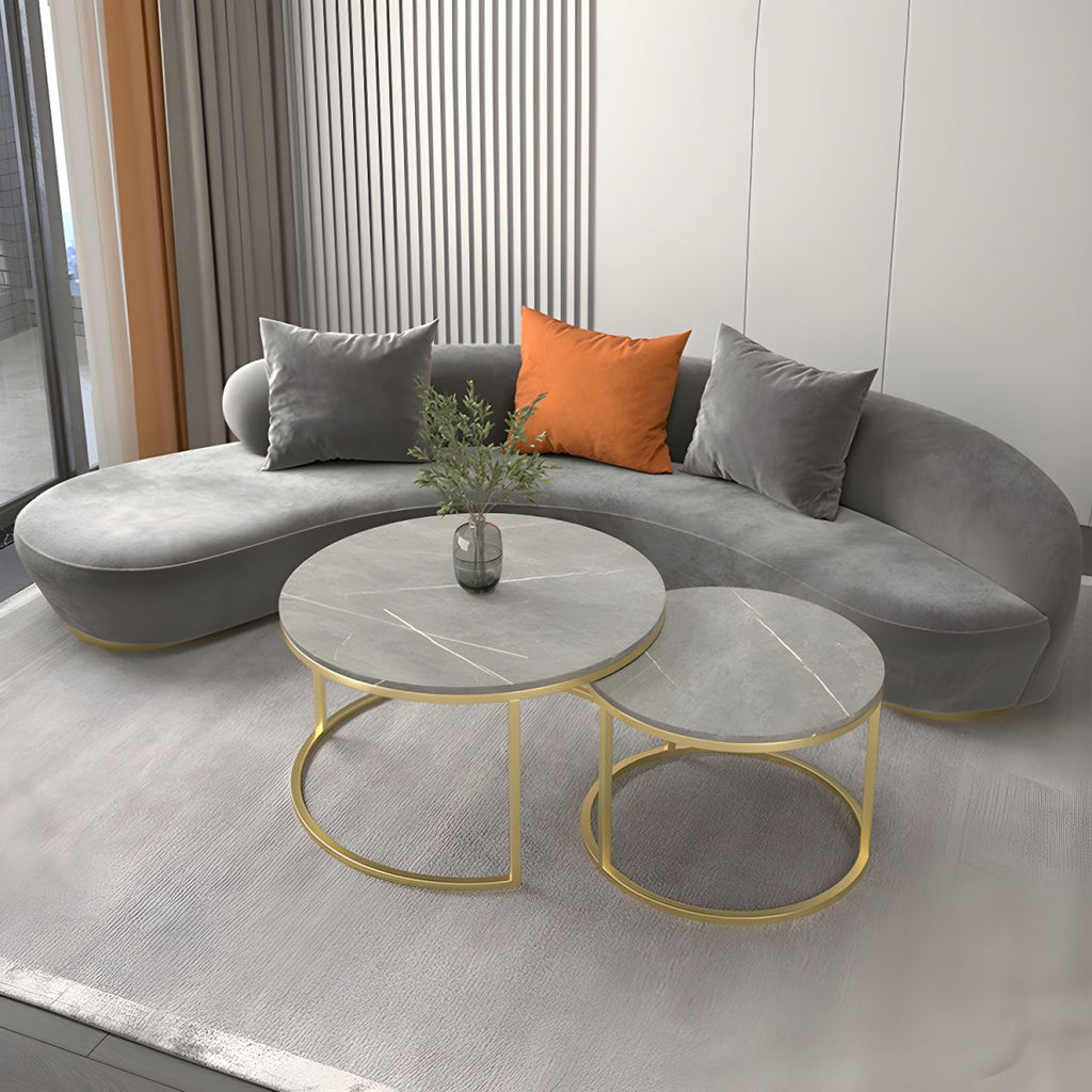 Modern Curved Sofa with Slopped Arm and Golden Base for Living Room