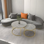 Modern Curved Sofa with Slopped Arm and Golden Base for Living Room