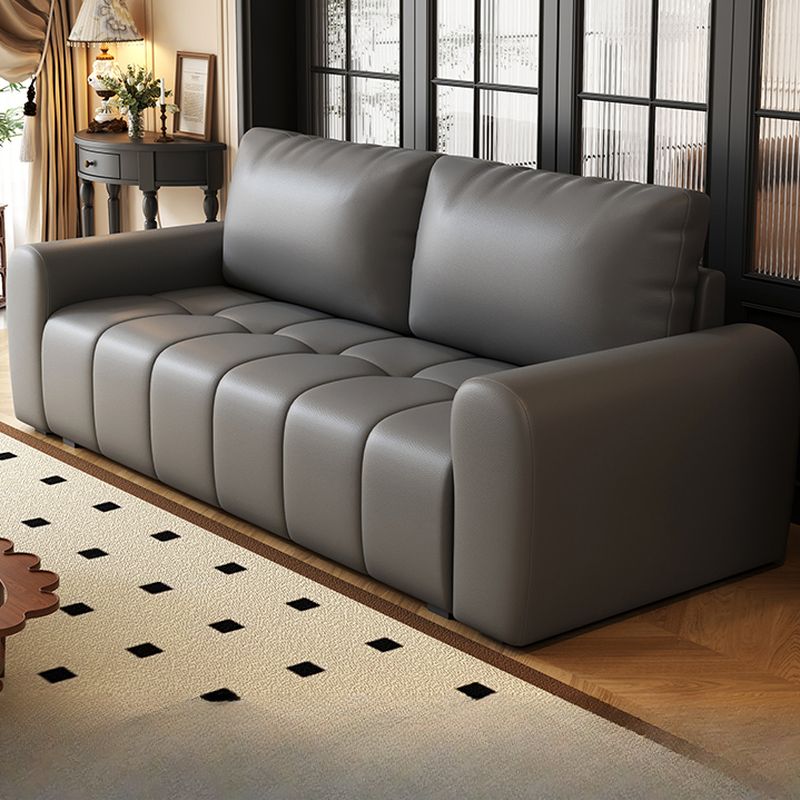 Drawing Room Standard Sofa in Pu Leather/Flannel with Dark Gray/Light Brown/Off-White Upholstery and Armrest