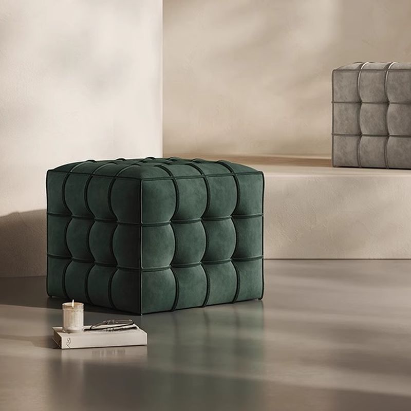 Modish Square Solid Color Standard Ottoman in Genuine Leather with Light Gray/Maroon/Navy Blue Button-tufted Upholstery