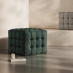 Modish Square Solid Color Standard Ottoman in Genuine Leather with Light Gray/Maroon/Navy Blue Button-tufted Upholstery