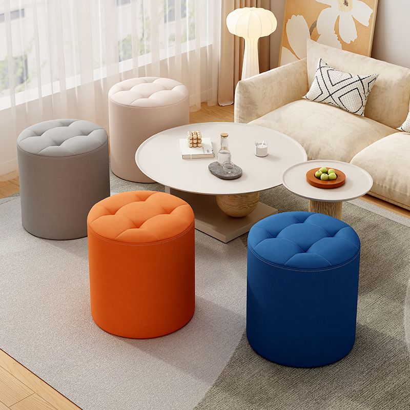Casual Azure/Cream/Citrus Color Solid Color Vinyl Leather Rounded Decorative-stitched Standard Ottoman