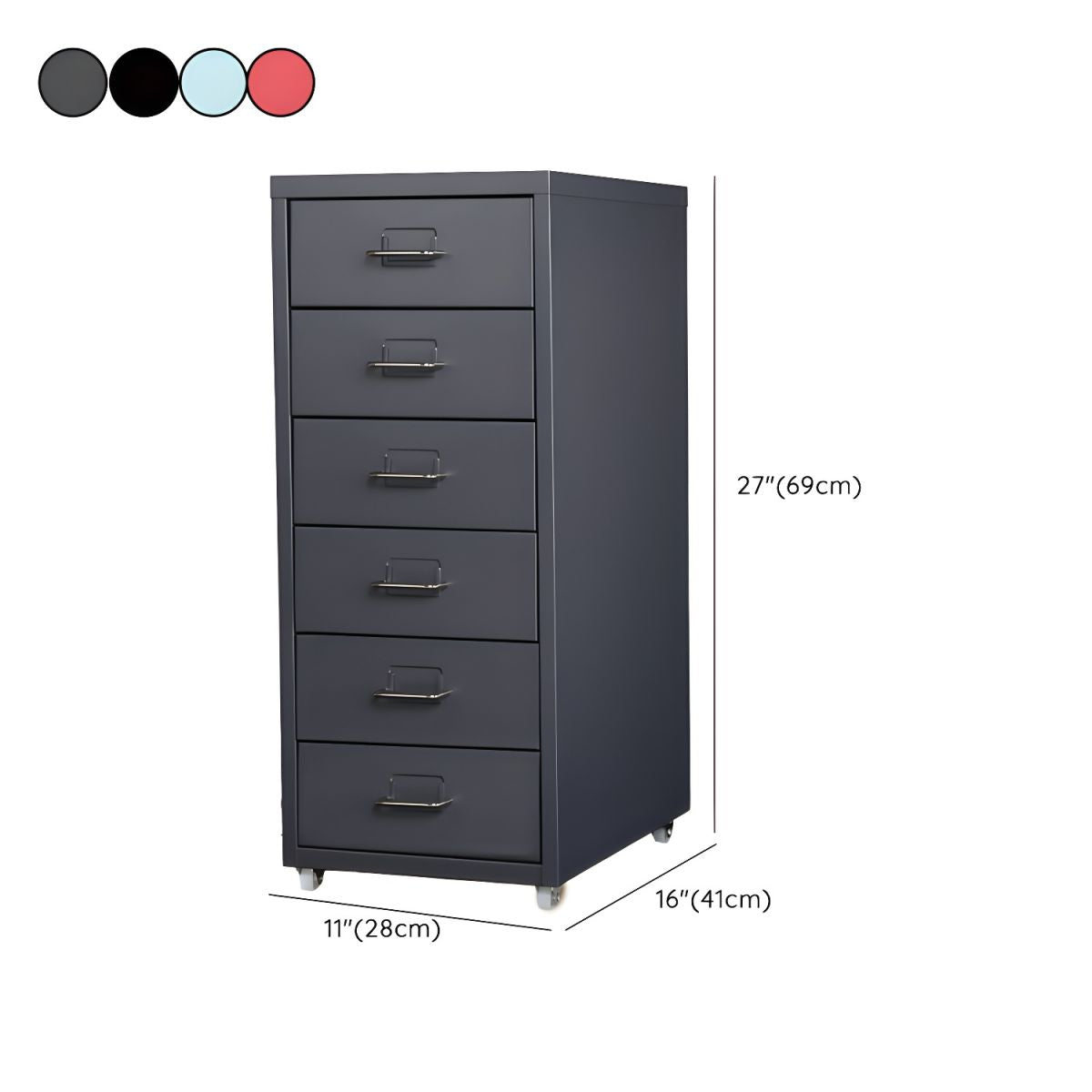 Compact Steel Filing Cabinet with Soft Close Drawers & Casters