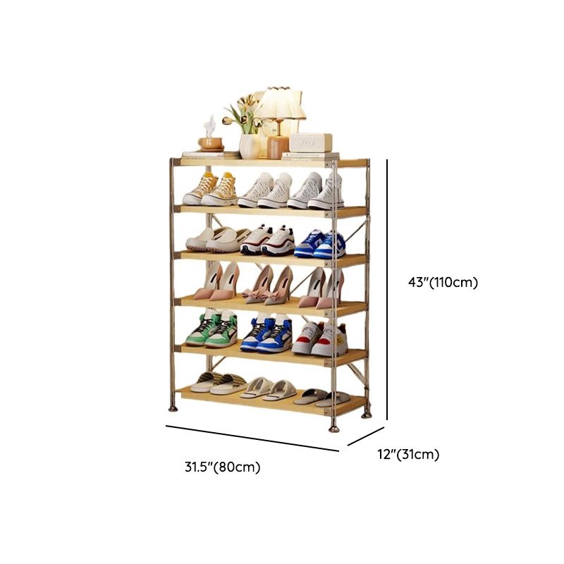 Art Deco Solid Wood Rectangle Shoe Rack with Nature Finish and Adjustable Shelves for 11-20 Pairs in Drawing Room
