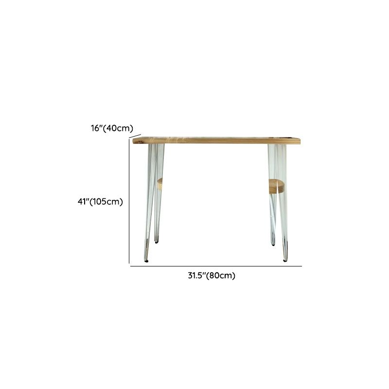 Modern Pub Table with Natural Wood Top and Four Legs in Wood Grain, Rectangular Shape