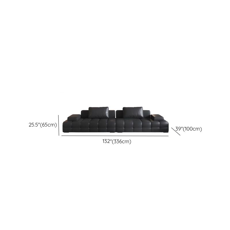 Contemporary Modern Solid Color Stain Resistant Standard Sofa in Ink with Arm, Seats 7/4-seater/6-seater, and 2 Pillows