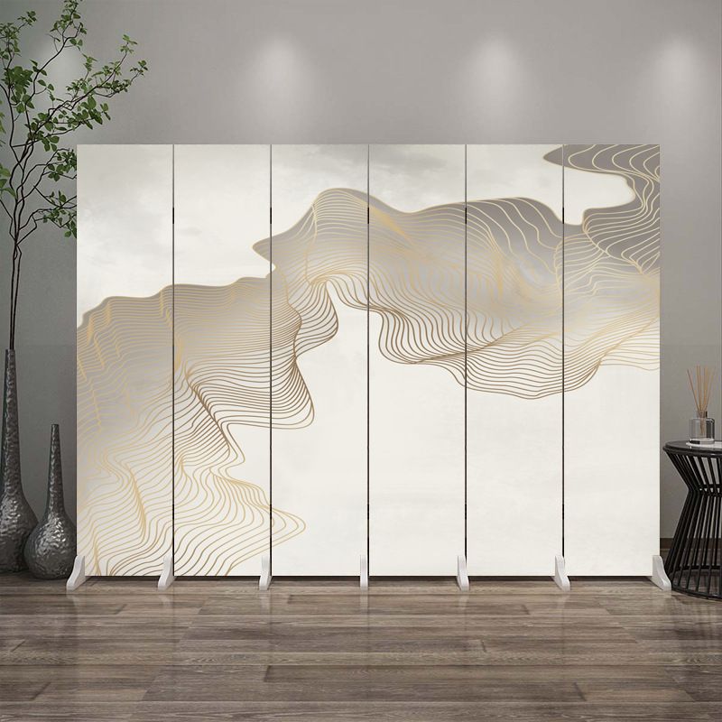 Indoor Opaque Collapsible Room Screen with Pine Wood Frame, 6 Panels, Double Sided Print, and Freestanding Feature