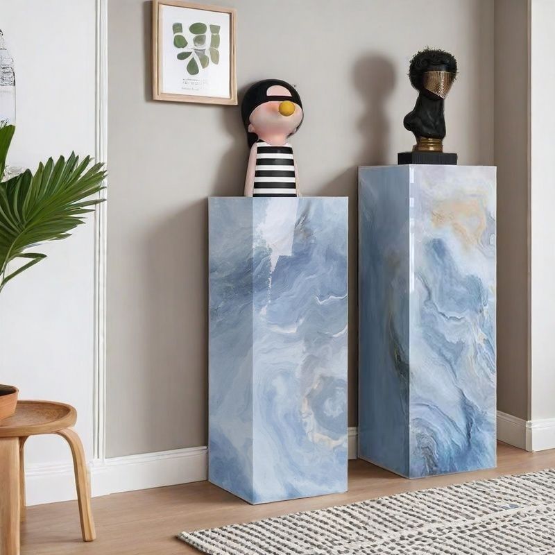 Light Blue Square Marble Pattern Stone Display Table, 30 to 39 in/20 to 29 in Height, Unfinished, Up to 19 in Size