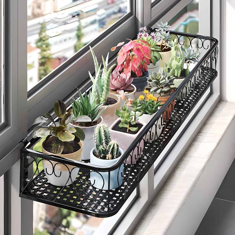 1 Piece Set Metal 1 Tier Rectangle Plant Rack with Outlined Base and 1 Shelf