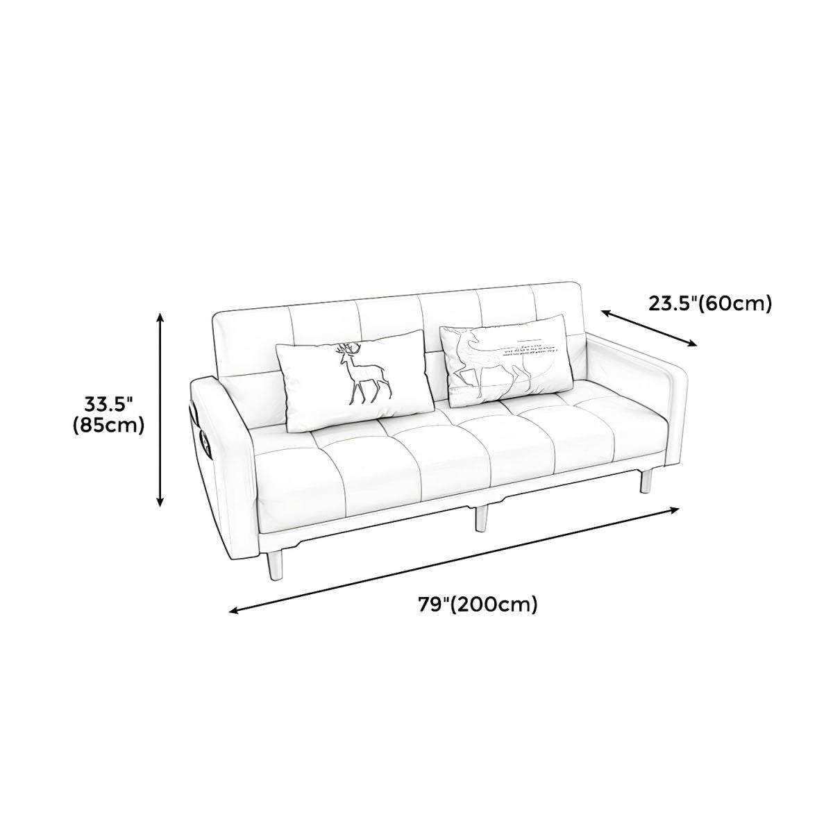 Square Arm Modern Storage Sofa with Biscuit Back Convertible Sofa for Living Room