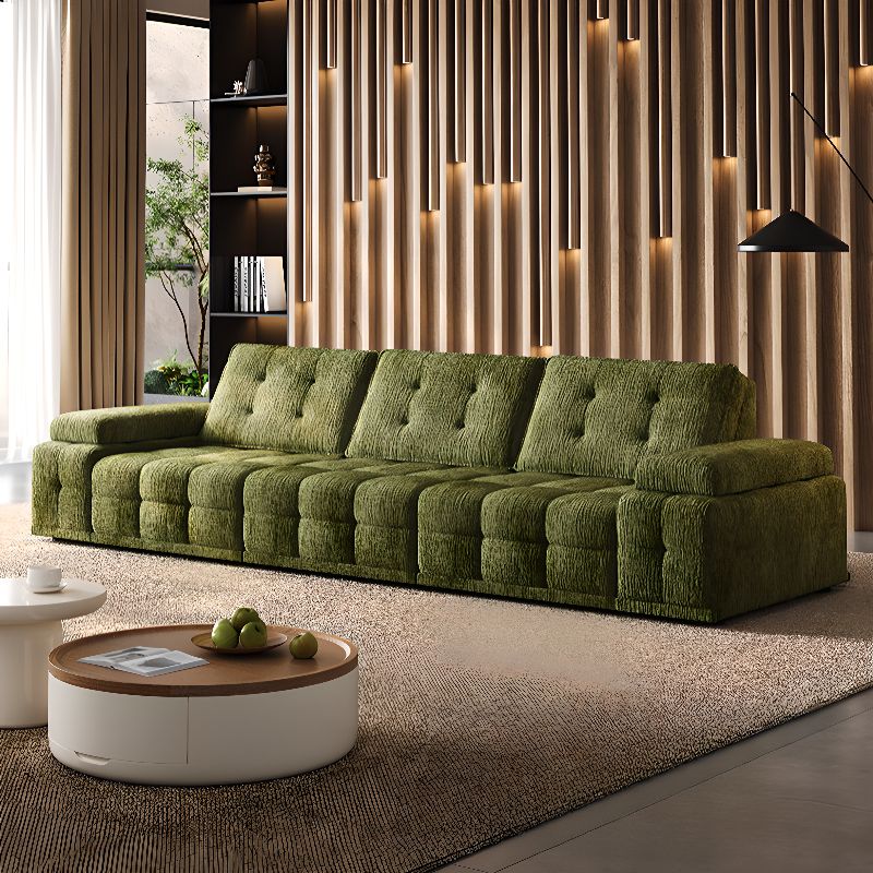 Contemporary Modern Solid Color Water Resistant Standard Sofa with Soft-pile Fabric in Sage for 3/2 People/4-seater