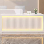 L-Shape Reception Desk with Hutch & Keyboard Tray & Cable Management & Cabinet, Manufactured Wood Top