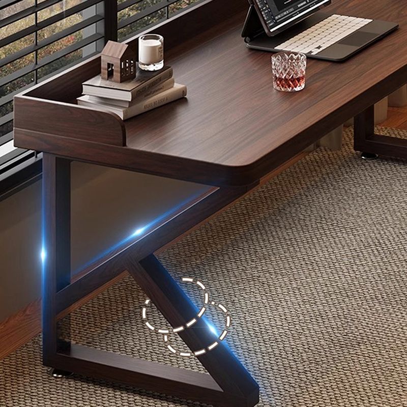 Casual Writing Desk with Easy Assembly, Scratch-proof Sleigh Base in Sepia Pine Wood with Baffle