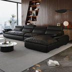 L-Shape Leather Sofa Recliner in White/Espresso/Beige with Right Hand Facing Orientation