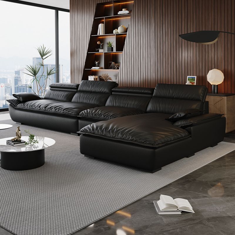 L-Shape Leather Sofa Recliner in White/Espresso/Beige with Right Hand Facing Orientation