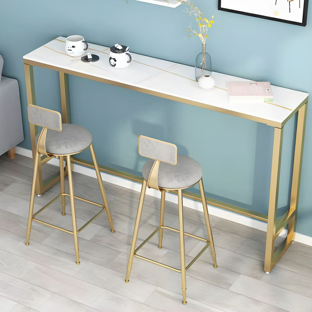 Glam Metal Home Bar Set with Gold Upholstered Chairs and Footrest