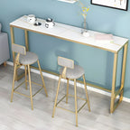 Glam Metal Home Bar Set with Gold Upholstered Chairs and Footrest