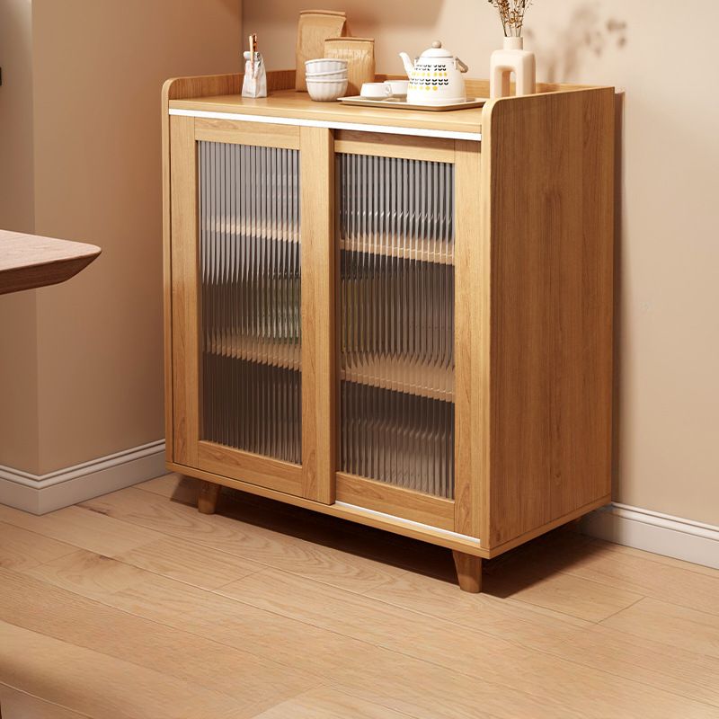 Art Deco Sideboard with 3 Drawers, Closet, 2/3 Shelves, Pantry Hutch, Engineered Wood Countertop, and Sliding Doors