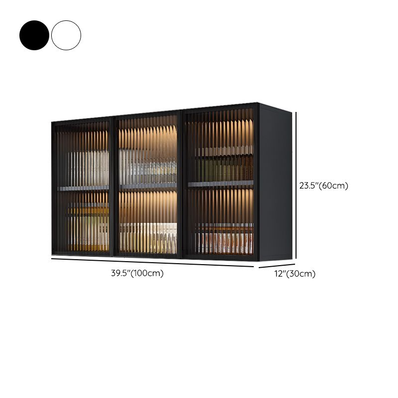 Glass Doors Solid Wood Wall Mount Display Stand with 2 Shelves for Small Kitchen in a Modish Style
