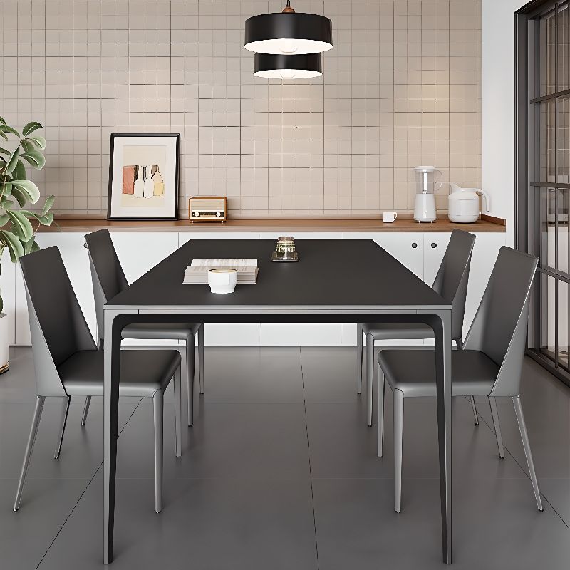 Simple Rectangular Dining Table with Slate Tabletop, Fixed Mechanism, and Ink Color