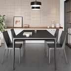 Simple Rectangular Dining Table with Slate Tabletop, Fixed Mechanism, and Ink Color