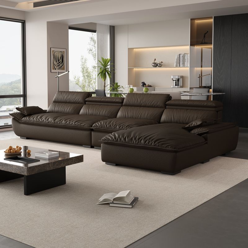 L-Shape Leather Sofa Recliner in White/Espresso/Beige with Right Hand Facing Orientation