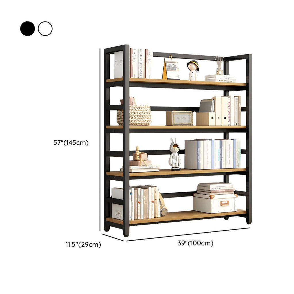 Modern Metal Display Stand with Wooden Shelves and Open Storage