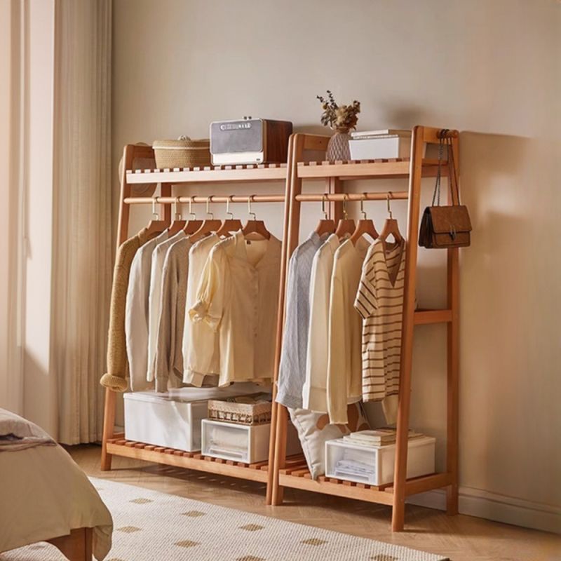 Modern Simple Style Hall Rack with Receptacle, 1 Shelf, Beech Wood Frame, and Wood Hook