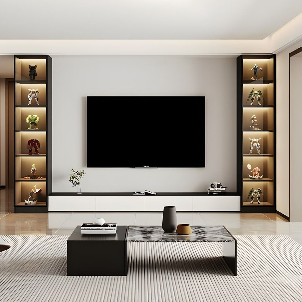 Elegant Glass Display Cabinet with Wood and Lighting Included