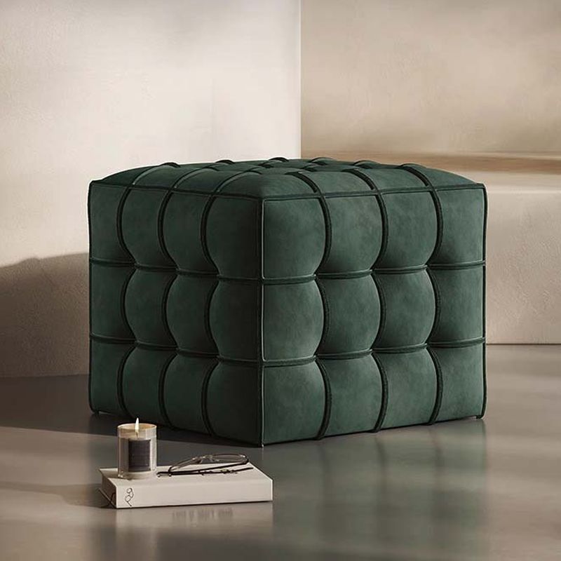 Modish Square Solid Color Standard Ottoman in Genuine Leather with Light Gray/Maroon/Navy Blue Button-tufted Upholstery