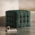 Modish Square Solid Color Standard Ottoman in Genuine Leather with Light Gray/Maroon/Navy Blue Button-tufted Upholstery