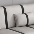 Striped Convertible Sofa in Pu Leather/Flannel with Cerulean/Light Brown/Off-White Upholstery and Armrest