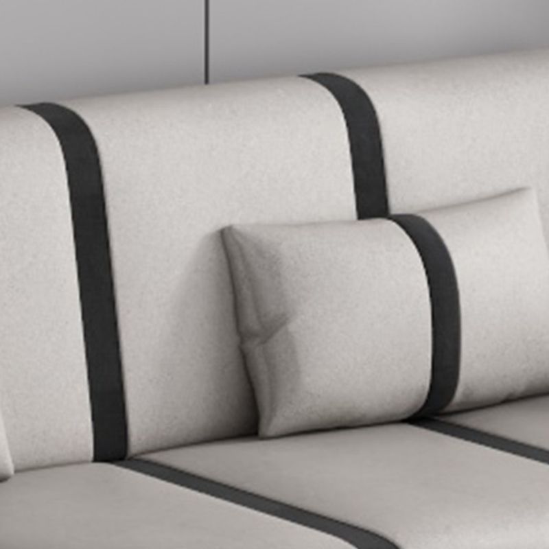 Striped Convertible Sofa in Pu Leather/Flannel with Cerulean/Light Brown/Off-White Upholstery and Armrest