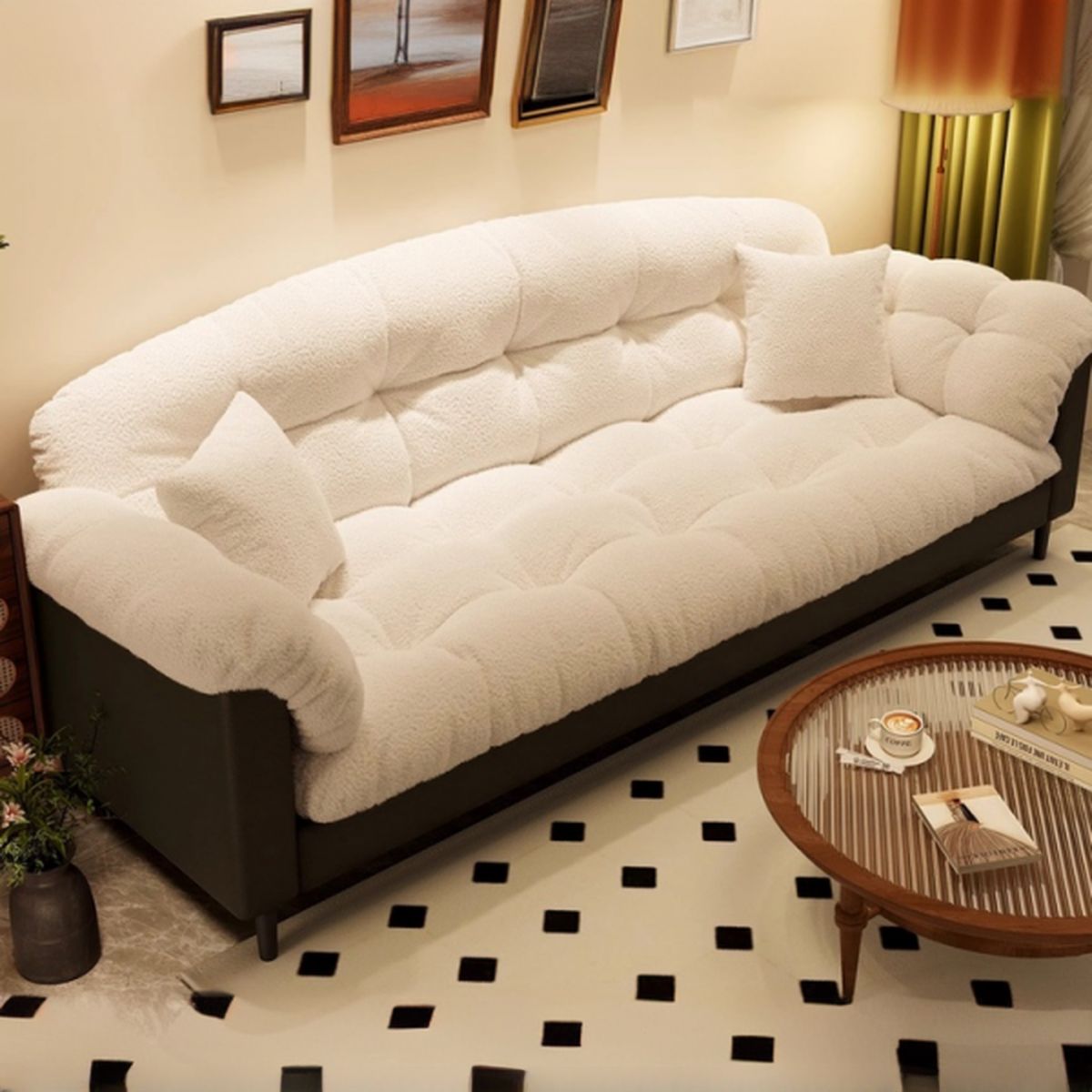 Modern Standard Sofa in Midnight Black/Dove Grey/White with Armrest