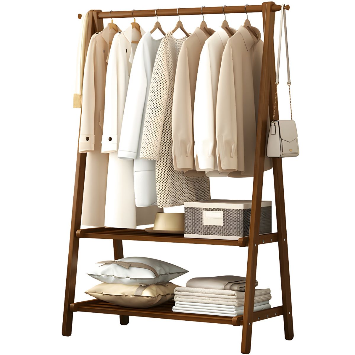 Scandinavian Hall Tree Wood Free Standing Storage Shelf Organizer Coat Hanger