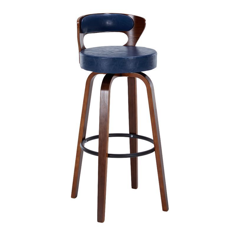 Casual Rawhide Bar Stools in Light Gray/Cream/Amber Color with Back, Turned Swivel, Round Top, and Leg Rest