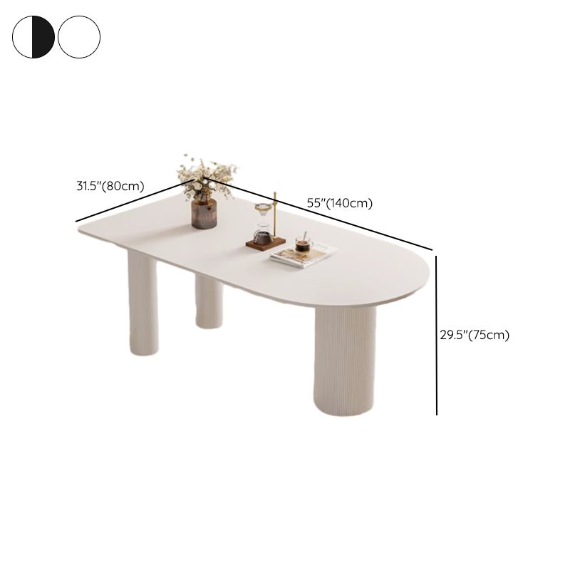 Modern Simple Style Peninsula Slate Dining Table Set with Three Legs Fixed Mechanism in Chalk Color