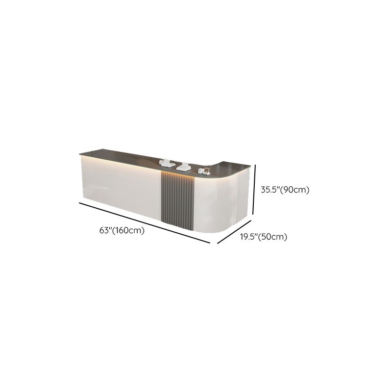 Reception Desk L-Shape with Cupboard and Filing Cabinet, Manufactured Wood Top in Sepia/Apricot Color/Carmine