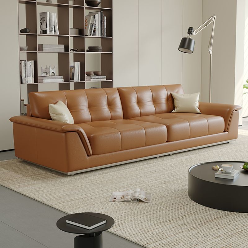 Modish Solid Color Scratch-immune Standard Sofa/Loveseat/Single Sofa in Light Brown with 5 Person/4-seater/6-Seater Capacity, Pillow Top Arm, and 2 Pillows/1 Pillow