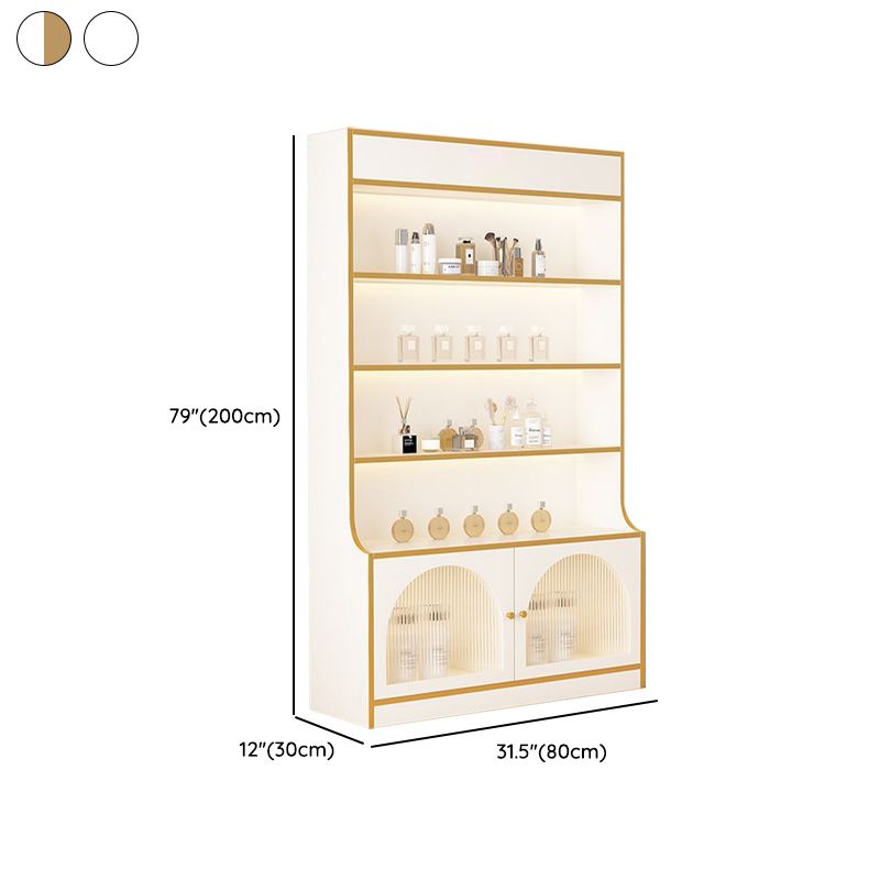 Fitted Detached Ground Display Stand in Wood with 5 Shelves, Locker and Open-air Storage in a Trendy Style