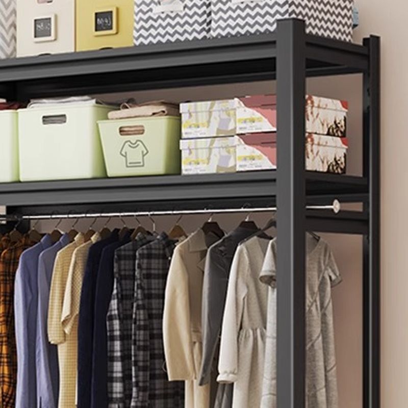 Black Modern Simple Style Coat Tree with Container Storage, 3 Shelves, and Steel Frame