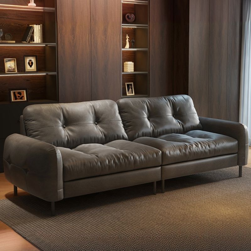 Contemporary Modern Solid Color Stain Resistant Standard Sofa in Gray/Sepia/Amber Color with Arm, Seating Capacity for 3/4-seater