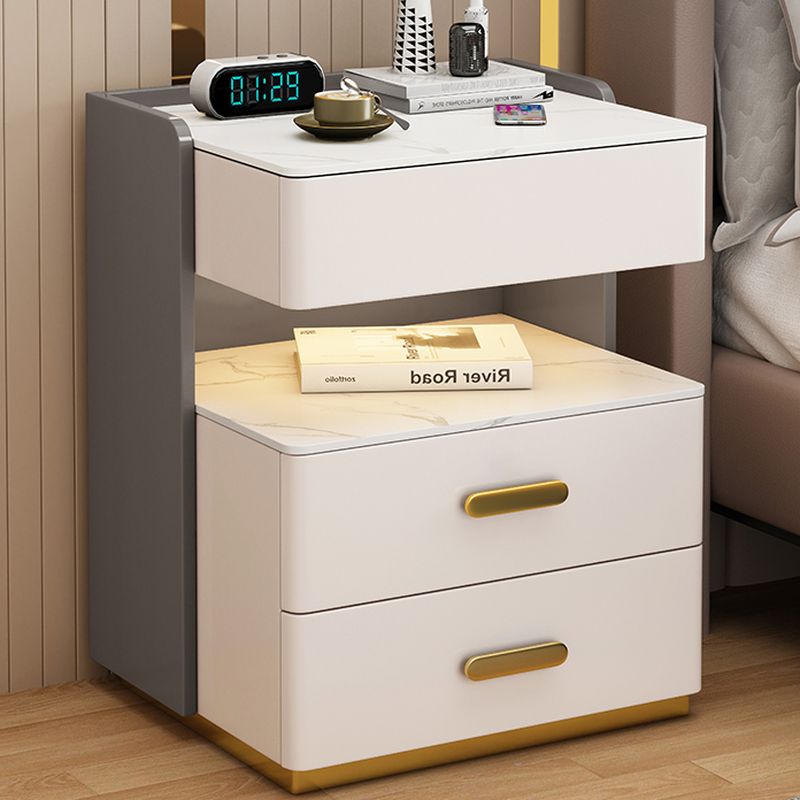 Modish Glass Nightstand With Drawer Organization Featuring Illuminating Lighting