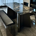 6-seater/4-person Seat Modish Black Scratch-defiant Marble Slab Fixed Marble Dining Table, Mixed Material