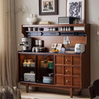 Espresso Microwave Shelf Cabinet with 3 Shelves, Self-supporting Design