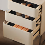 Casual Standard Vanity Set with Light Gray/Tangerine Color/Tan Chair, 3 Drawers, Pine Wood Frame, LED Mirror